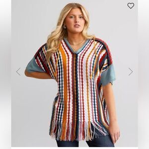Gimmick Striped Fringe Hooded Sweater from The Buckle Store size Medium